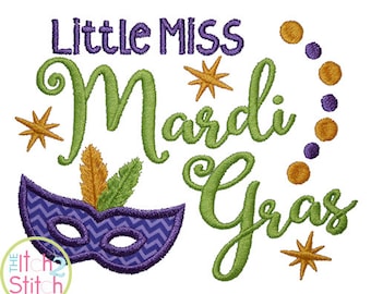 Little Miss Mardi Gras Applique Design For Machine Embroidery, INSTANT DOWNLOAD now available