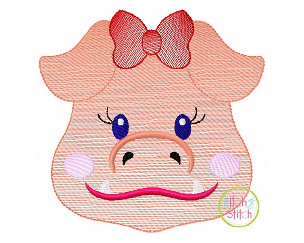Available in Instant Downloads Hog Face Girl Sketch Embroidery for machine Applique and Embroidery designs