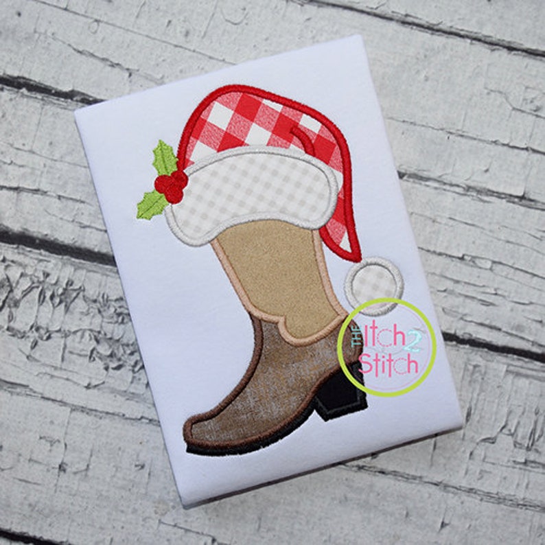 Cowboy Boot Santa Hat Applique design for machine embroidery Etsy