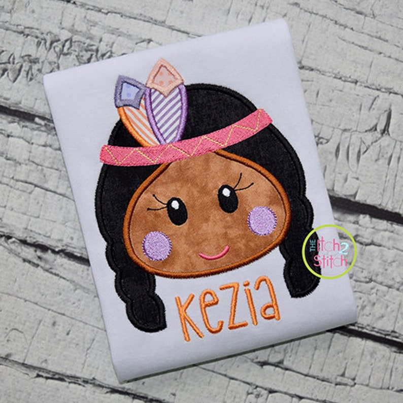 Native American Head Girl Applique Design in Hoop Sizes 4x4 Etsy