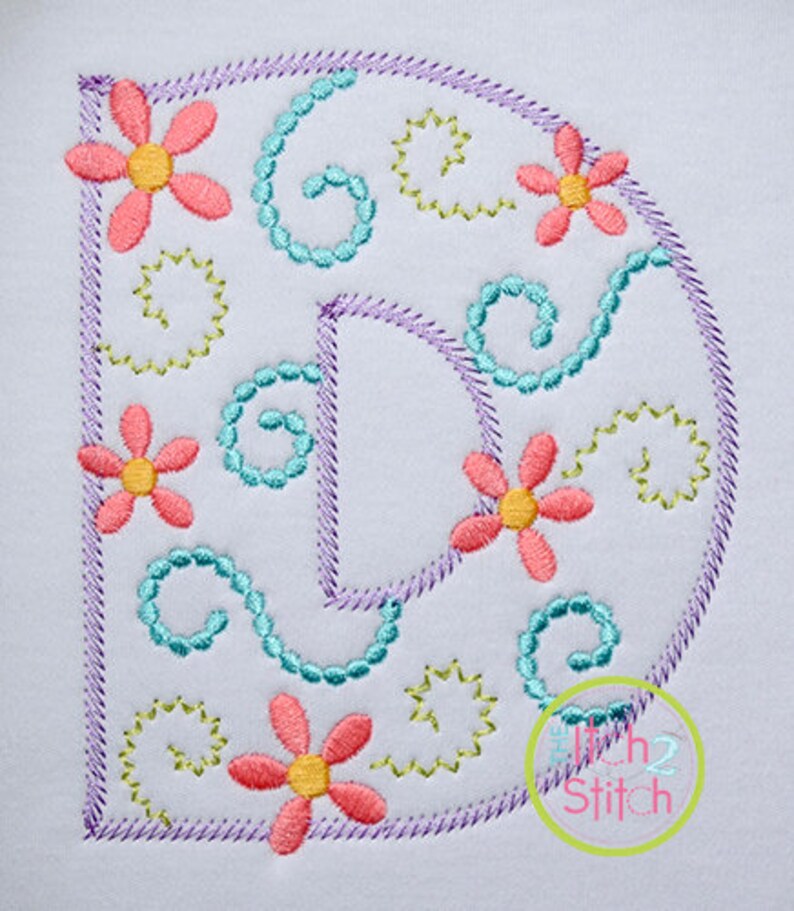 Daisy Swirl Embroidery Font in 5 Sizes 3 4 Etsy