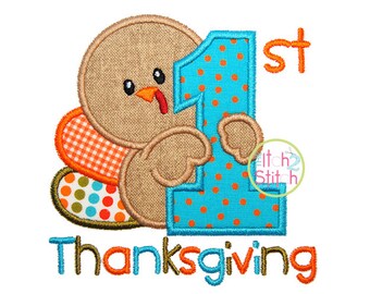 First Thanksgiving Applique,  Sizes 4x4, 5x5, 6x6 & 7x7 INSTANT DOWNLOAD available, shown with Tuesday font (NOT included)
