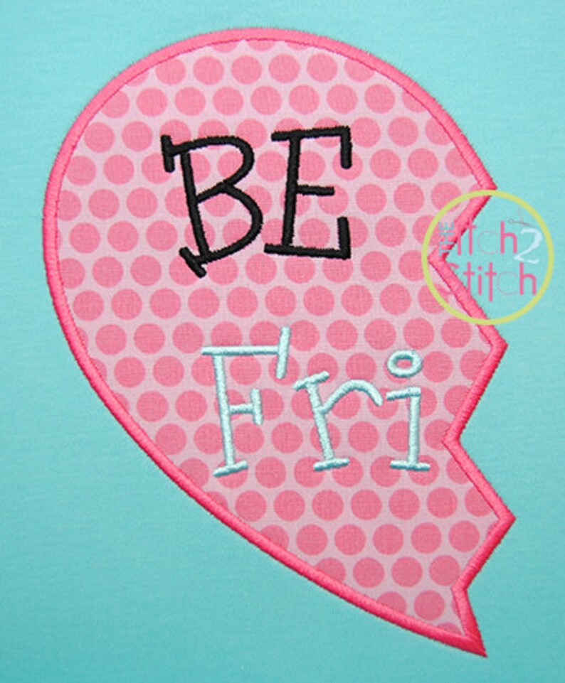 Best friends heart applique and embroidery design sizes 4x4  etsy