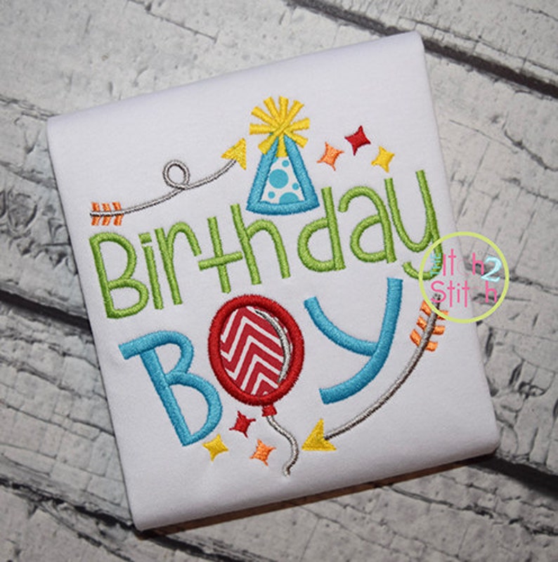 Birthday boy applique embroidery design in sizes 4x4 5x7 and  etsy