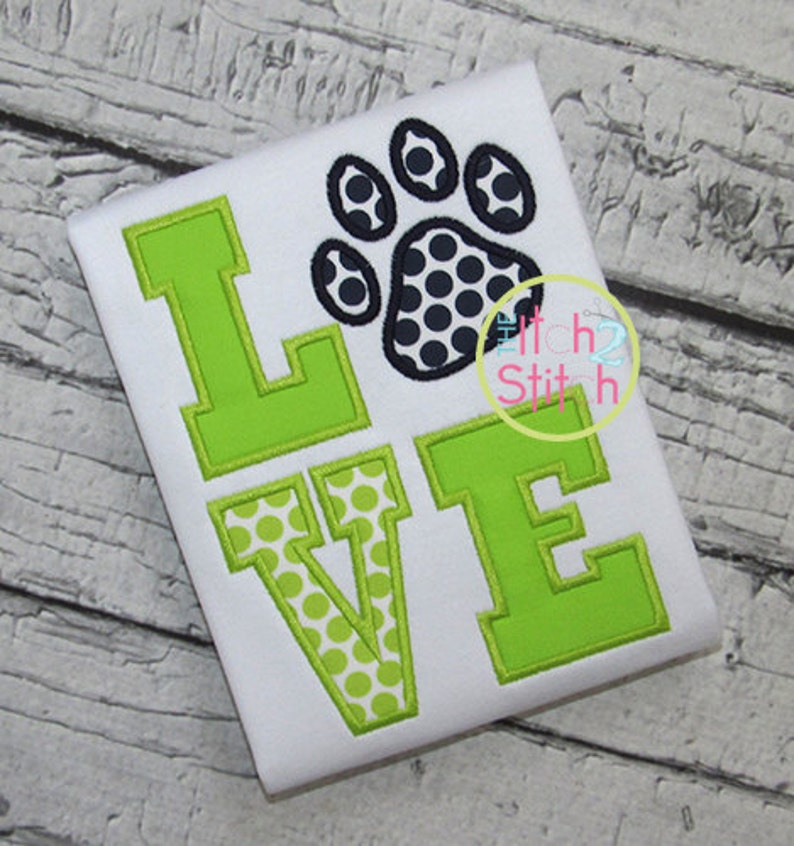 Paw print love applique design for machine embroidery instant  etsy