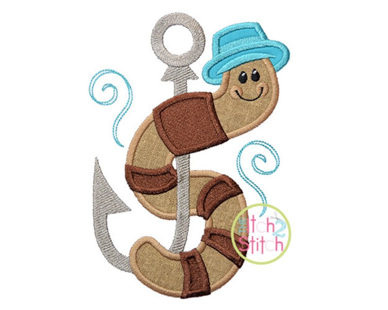 Worm on Hook Applique Design for Machine Embroidery Sizes Etsy