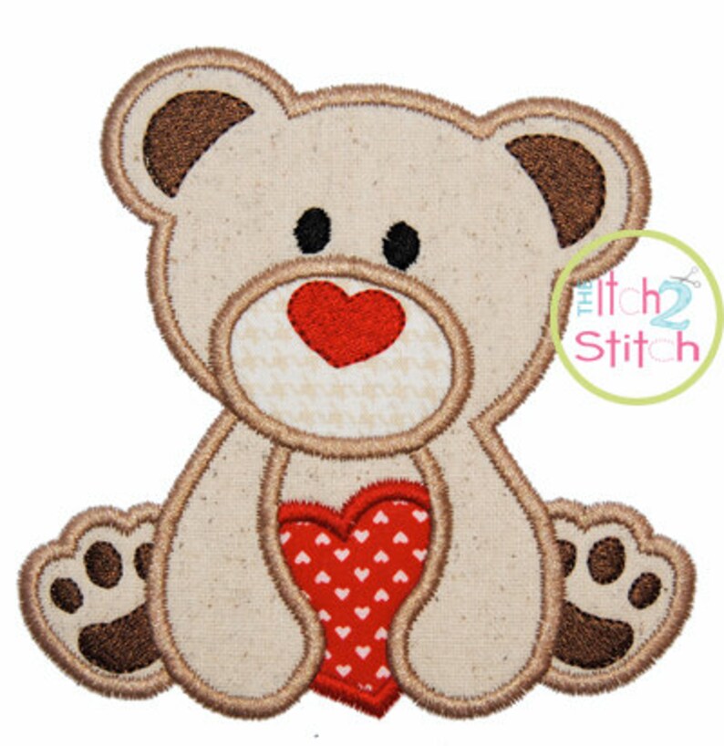 Valentine Heart Bear Applique Design For Machine Embroidery Etsy