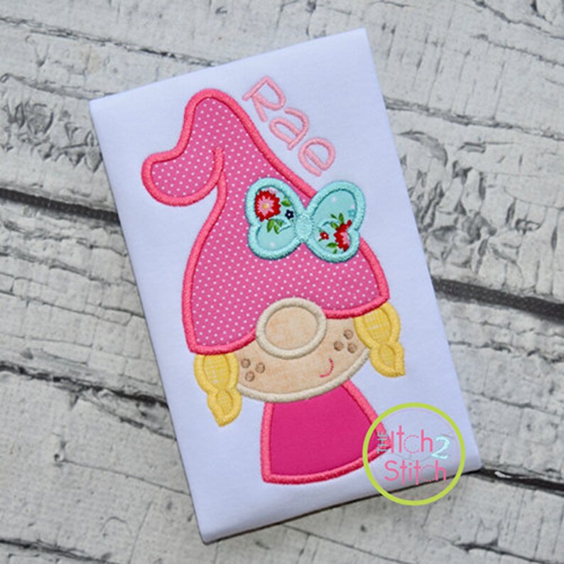 Gnome Little Girl Applique Design Shown With Our Etsy