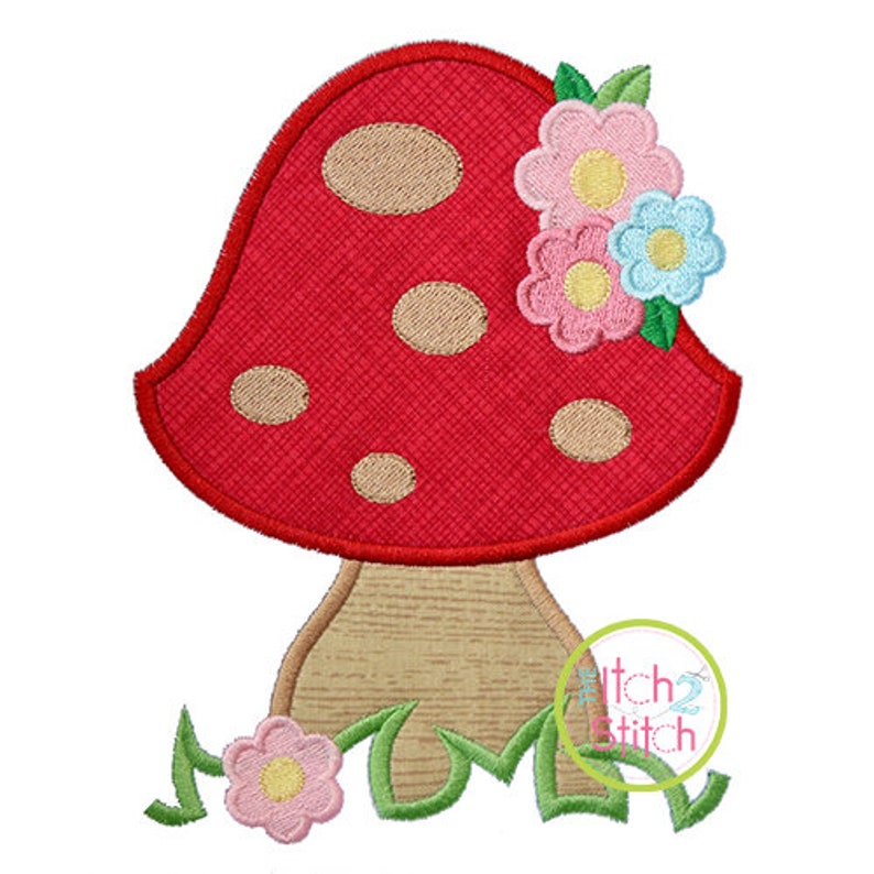 Mushroom with Flowers Applique for Machine Embroidery Etsy