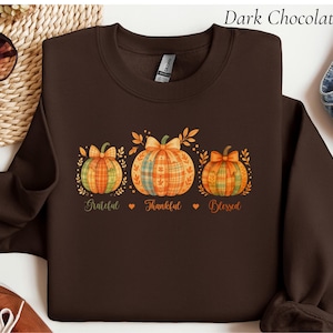 Cozy Coquette Pumpkin Sweatshirt, Grateful Thankful Blessed Thanksgiving Shirt, Faith Based Apparel for Women, Fall Pumpkin and Bow Shirt