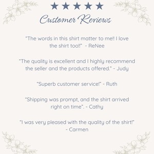 May include: A cream-colored graphic with the text "Customer Reviews" and five blue stars. Below, customer testimonials praise the quality and service. Floral accents frame the text.