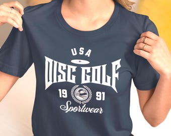 Unisex Disc Golf USA Sporty Graphic Tee, Gift Apparel for Frisbee Golf Lover, Tshirt Gift for Disc Golfer Husband, American Disc Golf Shirt