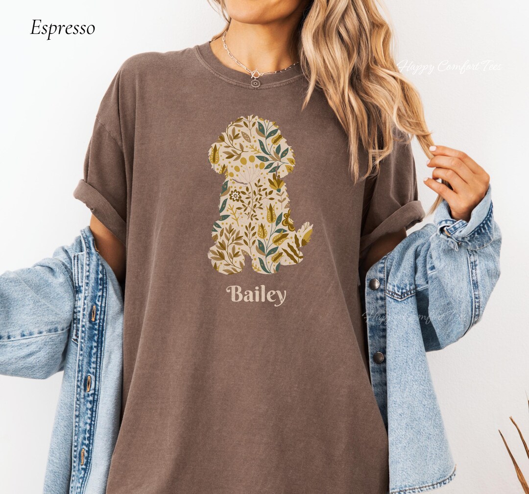 Personalized Floral Doodle Dog Silhouette T-shirt | Custom Pet Name Tee ...