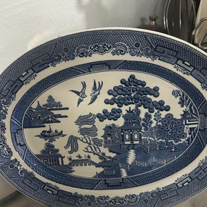 Blue Willow ironstone teacup-set of 2, platter, accent plates and bowls available