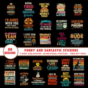 Sarcastic Meme PNG Bundle: Funny T-Shirt Designs, GenZ Stickers (Digital Download)