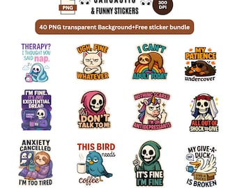 Paquete de pegatinas imprimibles sarcásticas divertidas PNG/Paquete de 40 pegatinas PNG sarcásticas/Diseño PNG divertido de 300 dpi/Paquete de pegatinas GenZ/Humor para adultos/Sarcasmo PNG