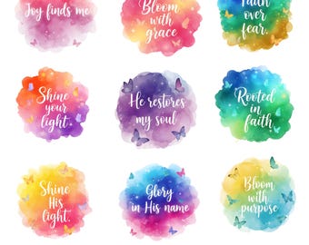 45 pegatinas cristianas para llaveros, versículos bíblicos en formato PNG, ideales para diarios bíblicos en Goodnotes, citas sobre la fe, pegatinas motivacionales cristianas y un paquete completo de llaveros.