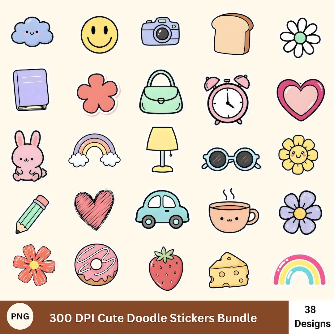 Doodle Bundle Stickers PNG| Cute Doodle Drawings| Digital Stamps for ...