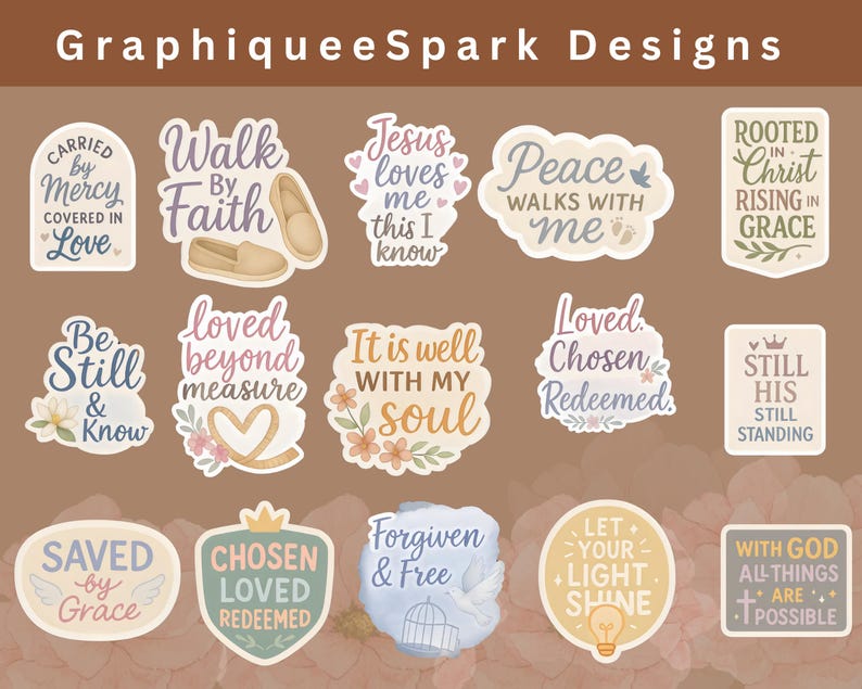 Christian Digital Stickers PNG Bundle, Christian & Motivational ...