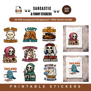 Funny Sarcastic Printable Stickers PNG Bundle|40 Sarcastic PNG bundle|300 Dpi Funny PNG design|GenZ Stickers Bundle|Adult Humour|Sarcasm Png