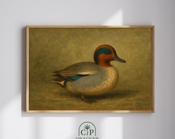 Vintage Teal Duck Oil Painting Print, Rustic Wildlife Art (Digital Download)