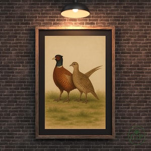 Vintage Pheasant Portrait Wall Art, Pheasant Hunting Oil Painting, Country Style Game Bird Artwork, Rustic Print, Cabin Decor