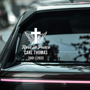 Rest in Peace Cross with Wings Design | Custom Memorial Car Decal | Personalized Vinyl Sticker | 5 Colors Available