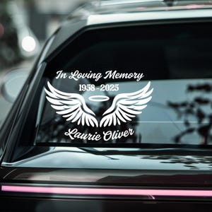 Personalized In Loving Memory Angel Wings Car Decal | Car Window Sticker | Customizable Memorial Vinyl Sticker | 9 Color Options |