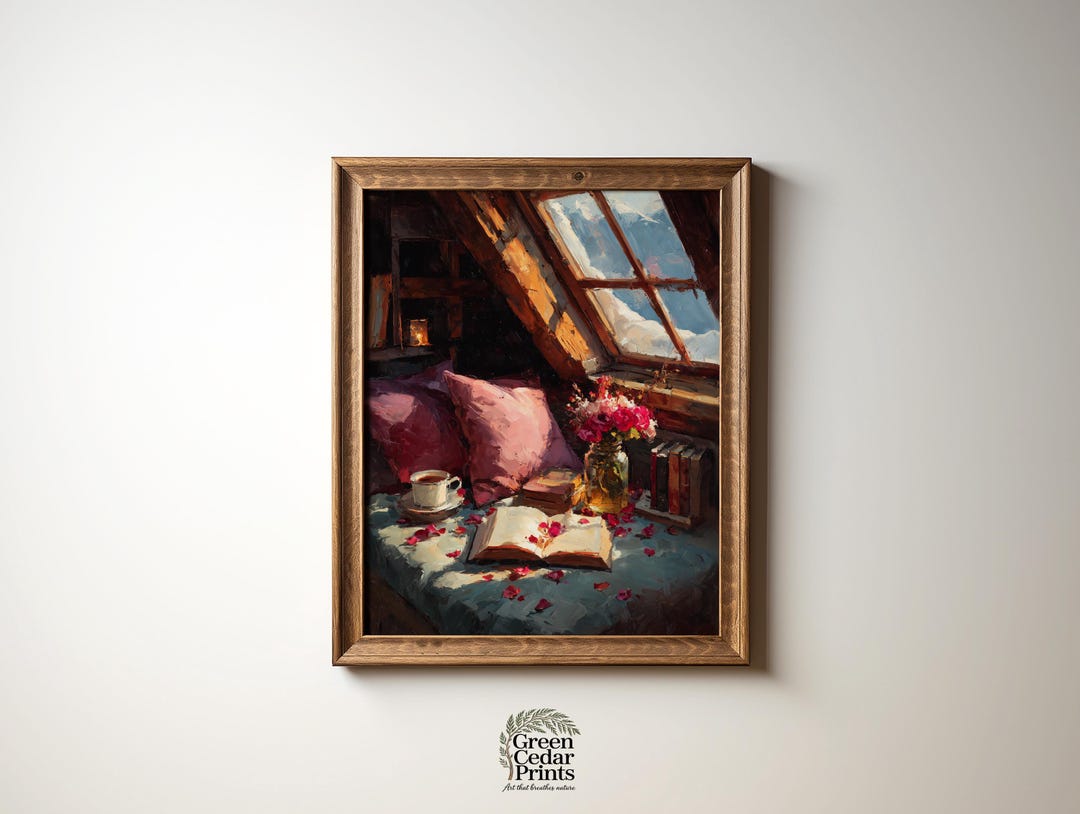 Cottagecore Reading Cottagecore Attic Reading Nook Painting - Romantic Cozy Valentine Setup ...