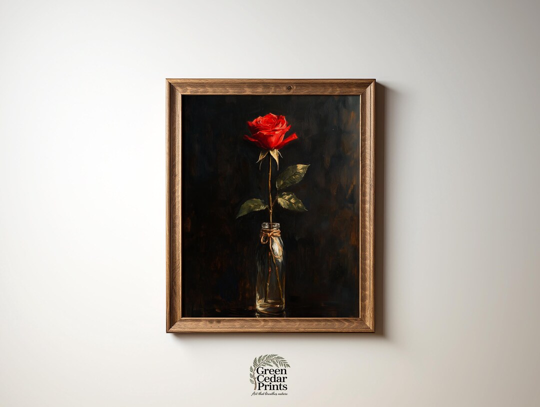 Moody Romantic Rose Art Printable - Vintage Still Life Wall Decor ...