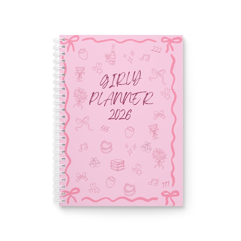 Girly Planner 2026 Spiral Notebook | Pink Floral Doodle Covers - Etsy