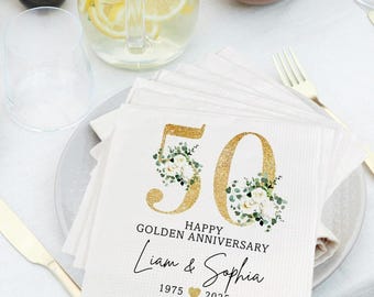 Personalized 50th Wedding Anniversary Napkins, Custom Party Decor