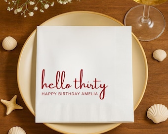 Hello Thirty Napkins,  Birthday Cocktail Napkins for Party Decorations