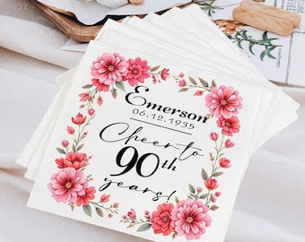 Custom 90th Birthday Napkins, Personalized Party Decor