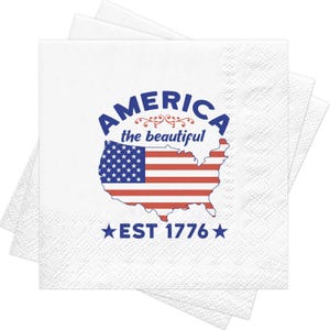 Patriotic Cocktail Napkins, USA Map Flag Design, 4th of July Party Supplies