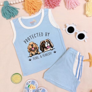 Protected By My Dog Baby Tank Top,Custom Pet Portrait Baby Bodysuit, Cavalier Spaniel Infant Shirt, Dog Lover Baby Clothes, Baby Shower Gift