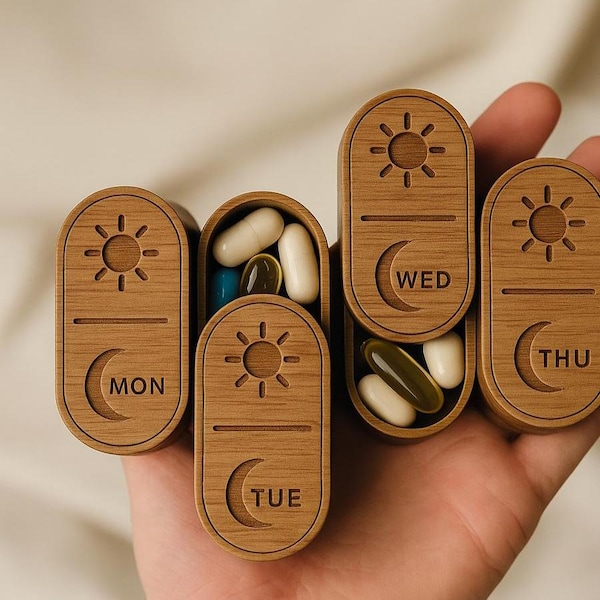 Handmade Wooden Weekly Pill Organizer – AM/PM Sliding Lid Design