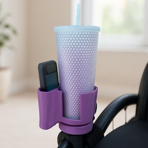 Wheelchair Cup + Phone Holder 3D‑Printed—Adjustable Swivel Attachment For Mobility Devices.
