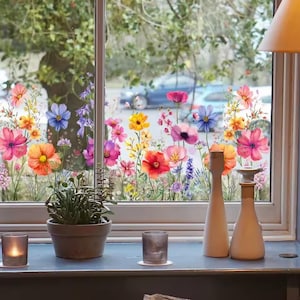 Décalcomanie florale double face pour fenêtre : oeuvre d'art murale électrostatique réutilisable