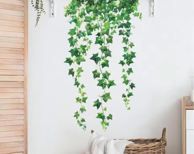 Hanging Vine Wall Decals: Green Leaf Plant Stickers, Set of 2