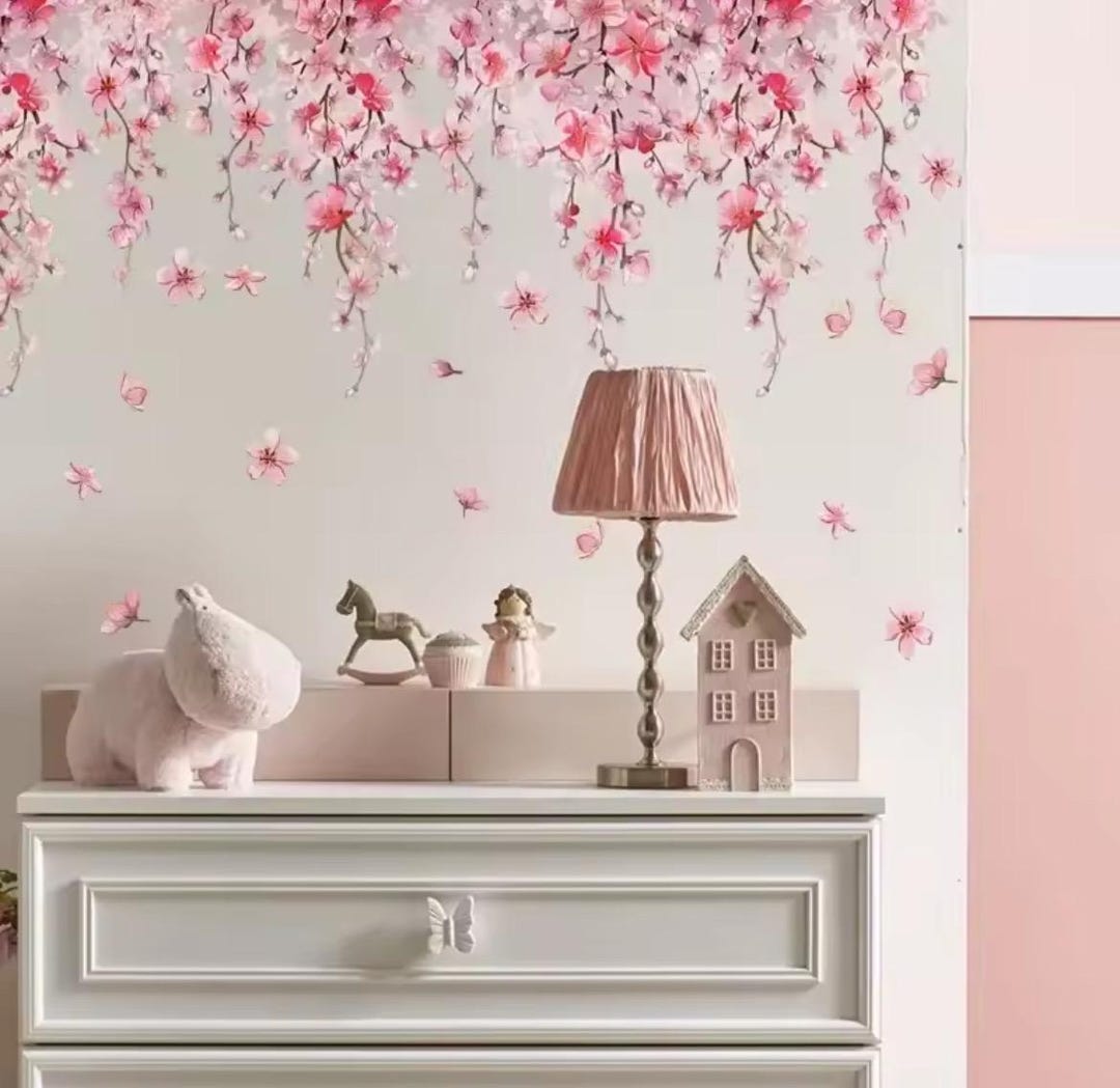 Pink Flower Vine Wall Decal: Removable Floral Waterfall Art - Etsy