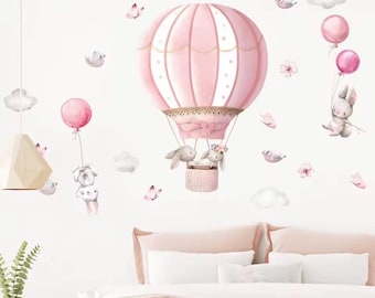Rabbit Hot Air Balloon Wall Decal | Whimsical Clouds Nursery Sticker