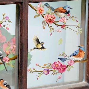 Watercolor Bird & Branches Wall Decal: Removable Window Sticker