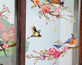 Watercolor Bird & Branches Wall Decal: Removable Window Sticker