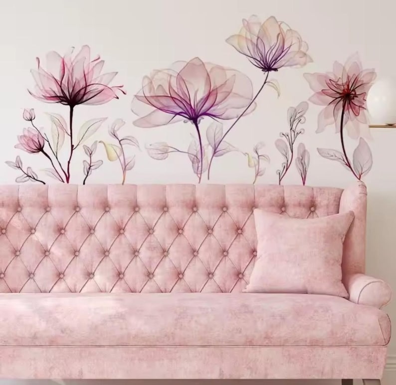 Pink Floral Wall Decal | Removable Flower Stickers, Girly Room Decor - Etsy