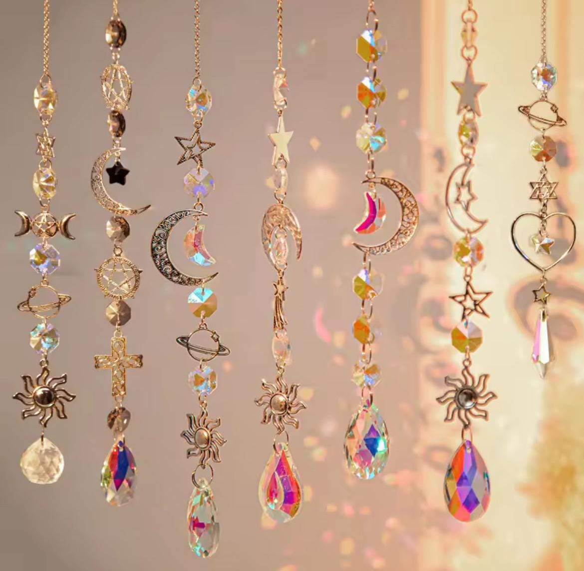Crystal Suncatcher Rainbow Maker: Prism Wind Chime with Octagon Beads