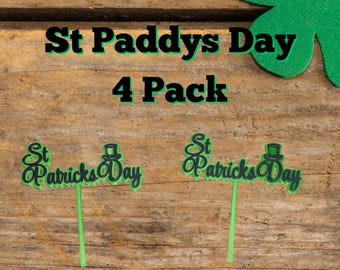 St Patricks Day Cake Toppers | 4 Inch Shamrock Party Decorations (4 Pack)