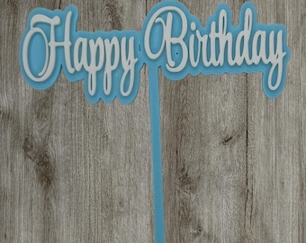 4 Inch Happy Birthday Cake Topper | Custom 2 Colors | Smash Cake Decoration