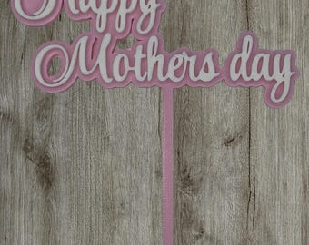 Happy Mothers Day Cake Topper – 4 Inch Custom Color Cake Decoration – Pick or Flat Option