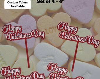 Valentine's Day Cake Toppers - Set of 4, Custom Color, Reusable